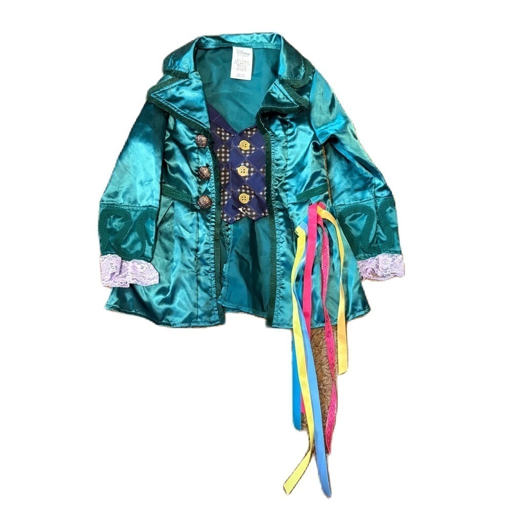 Disney Store Mad Hatter Jacket Costume Sz 3 Teal Blue Green Turquoise